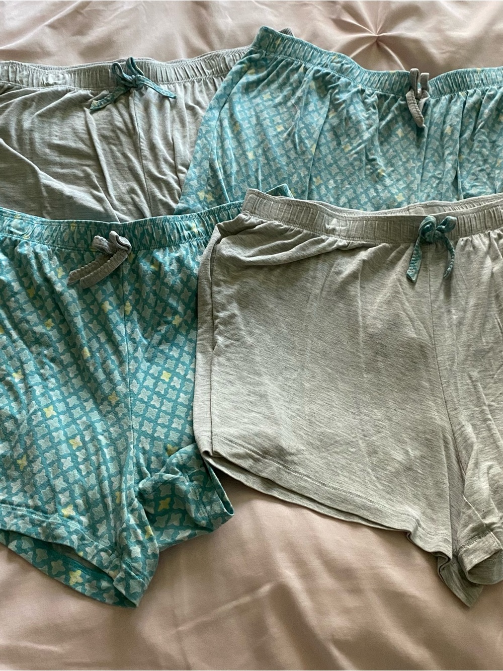 Women’s S Light Teal and gray Lounge Shorts Set of 4